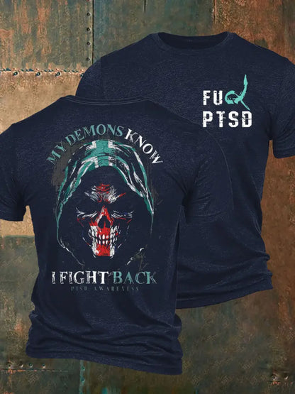 Men’s PTSD Awareness Veteran Printed T-shirt Navy Blue / S