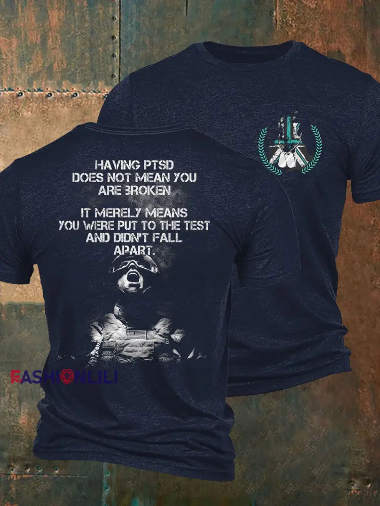 Men’s PTSD Awareness Veteran Printed T-Shirt Navy Blue / S