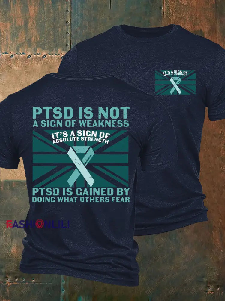 Men’s PTSD Awareness Veteran Printed T-shirt Navy Blue / S