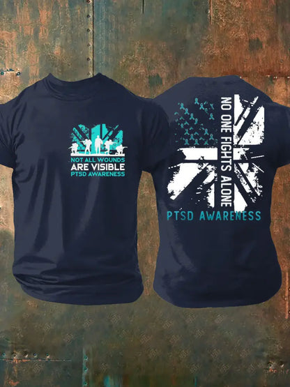 Men’s PTSD Awareness Veteran Printed T-shirt Navy Blue / S