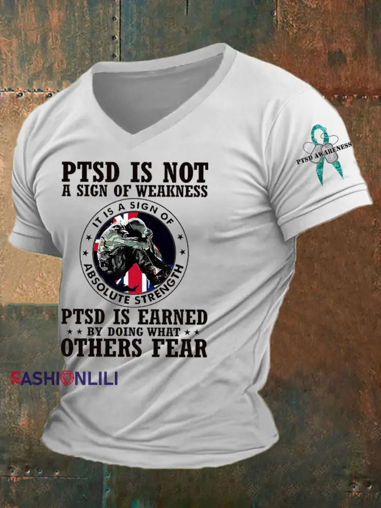 Men’s PTSD Awareness Veteran Printed T-Shirt White / S