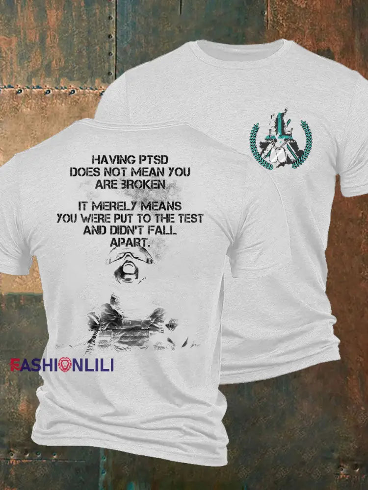 Men’s PTSD Awareness Veteran Printed T-Shirt White / S