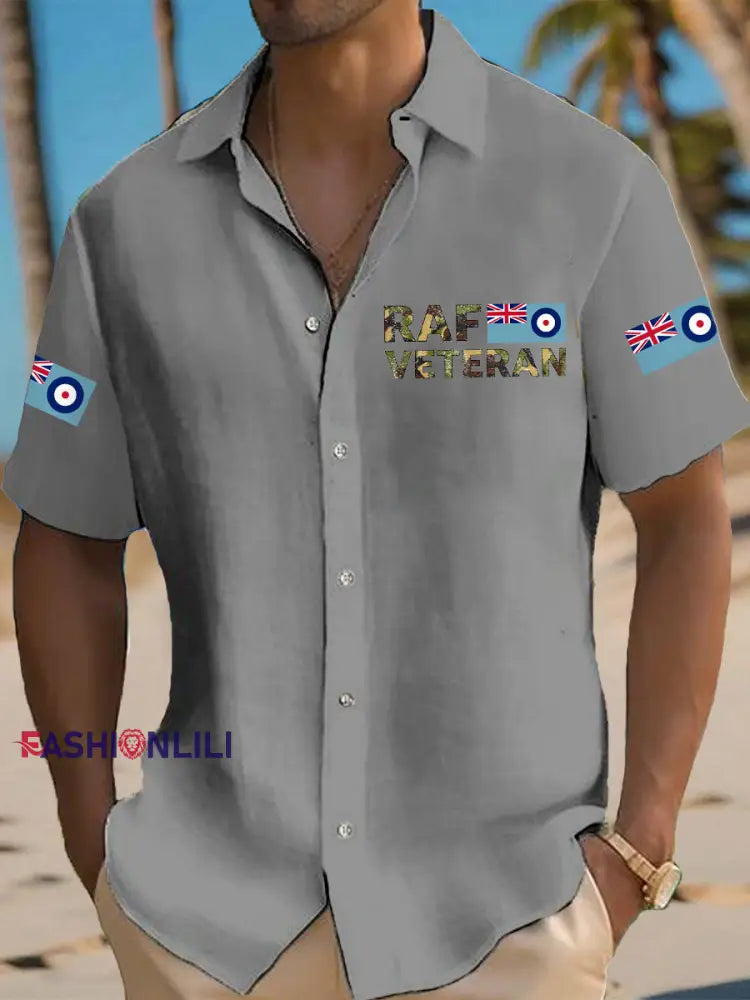 Men’s RAF Veteran Casual Short Sleeve Shirt Gray / S