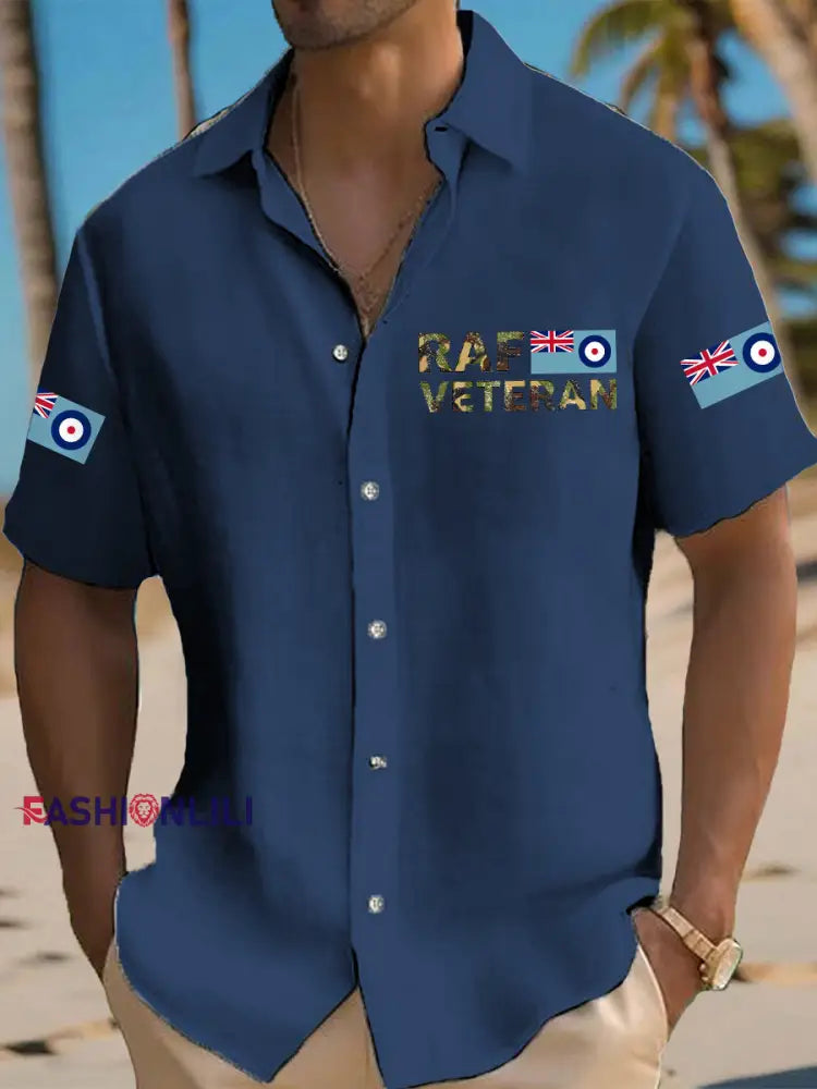 Men’s RAF Veteran Casual Short Sleeve Shirt Navy Blue / S