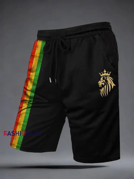 Men’s Reggae Music Inspired Print Casual Shorts Black / S
