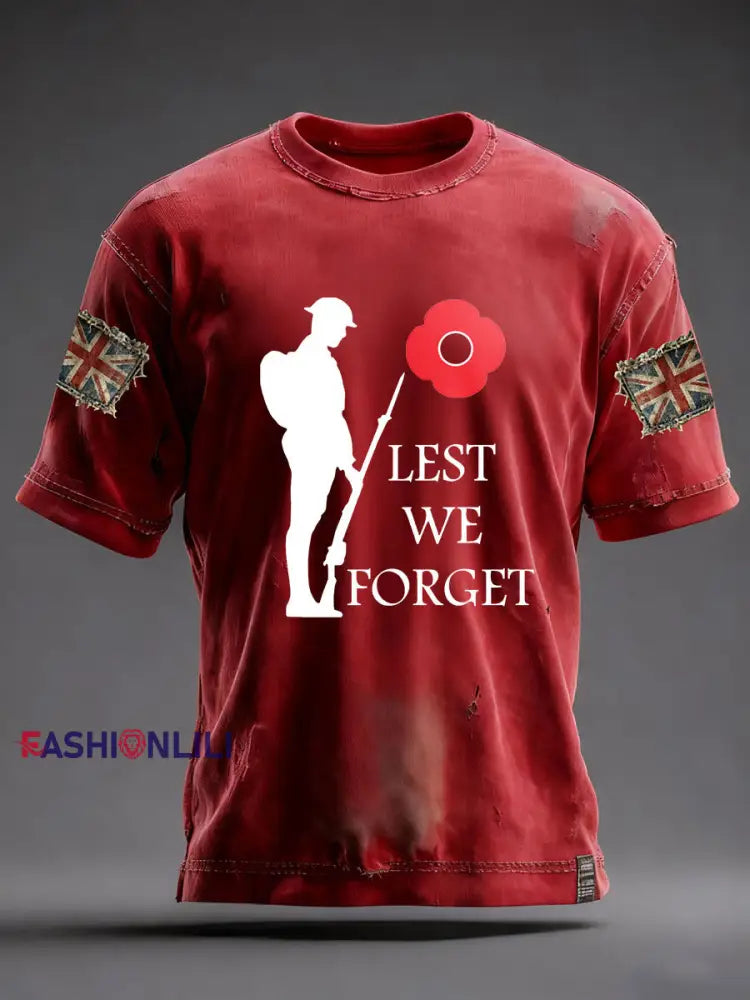 Men’s Remembrance Day Lest We Forge Short Sleeves T-shirt Red / S