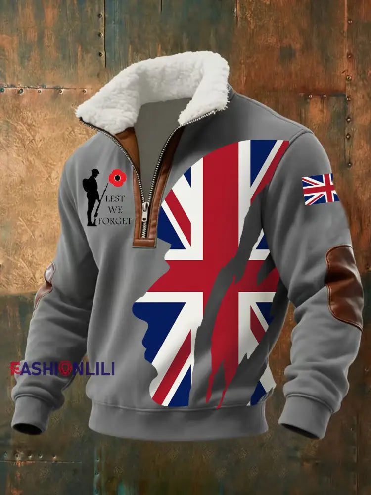 Men’s Remembrance Day Lest We Forget aggy Zip-up Hoodie Gray / S