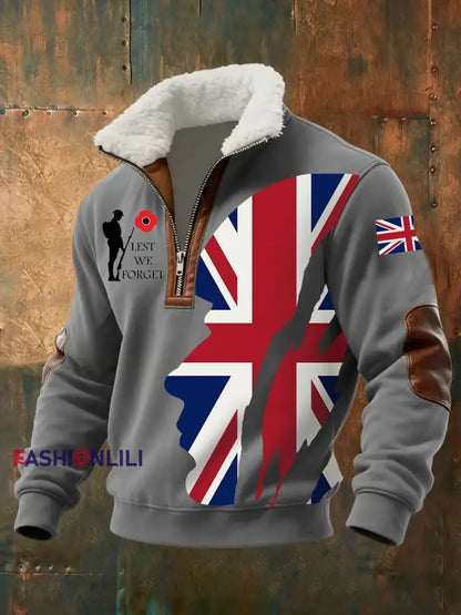 Men’s Remembrance Day Lest We Forget aggy Zip-up Hoodie Gray / S