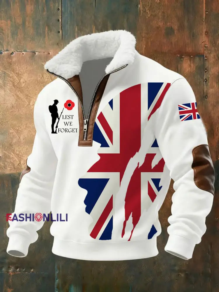 Men’s Remembrance Day Lest We Forget aggy Zip-up Hoodie White / S