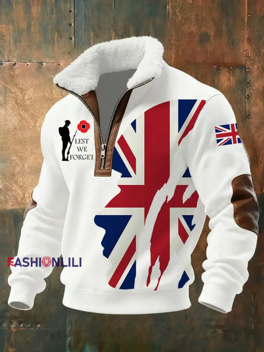 Men’s Remembrance Day Lest We Forget aggy Zip-up Hoodie White / S