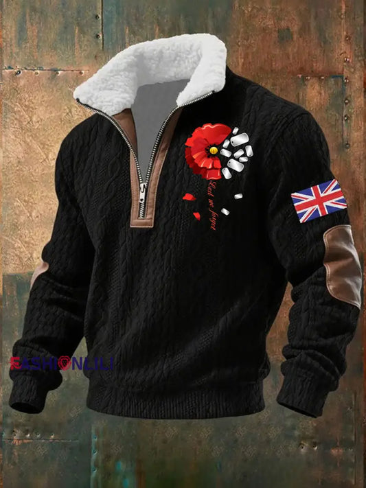 Men’s Remembrance Day Lest We Forget Baggy Zip-up Hoodie Black / S