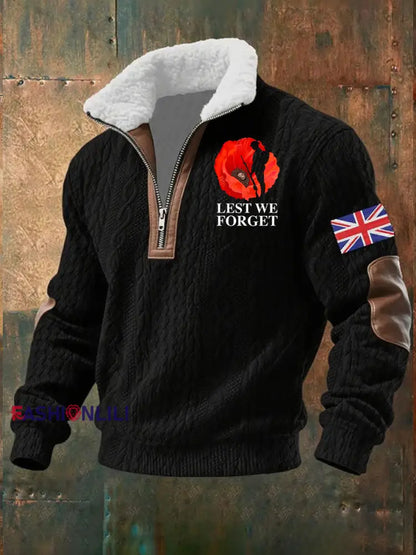 Men’s Remembrance Day Lest We Forget Baggy Zip-up Hoodie Black / S