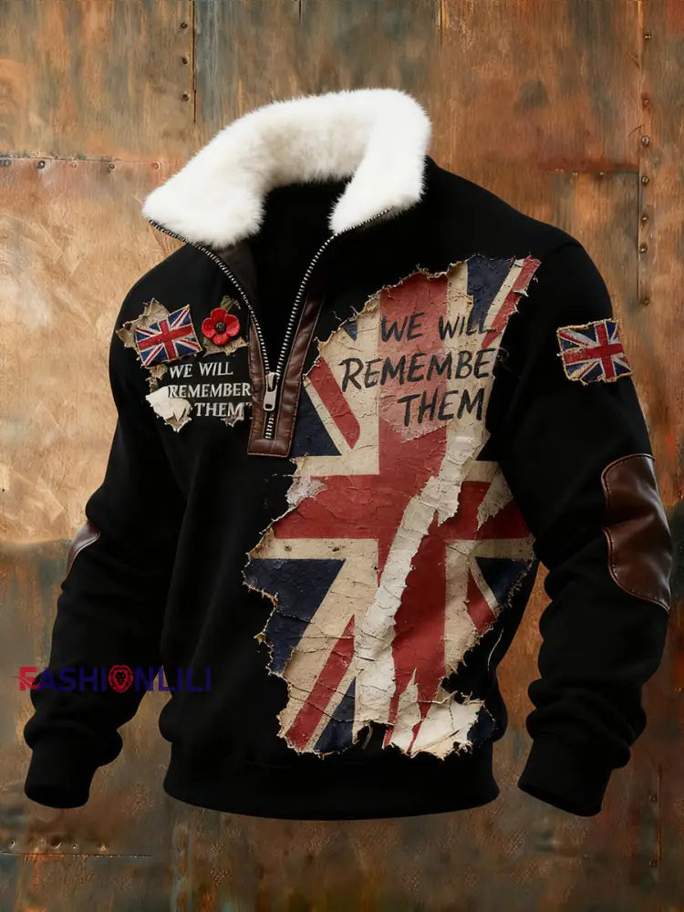 Men’s Remembrance Day Lest We Forget Baggy Zip-up Hoodie Black / S