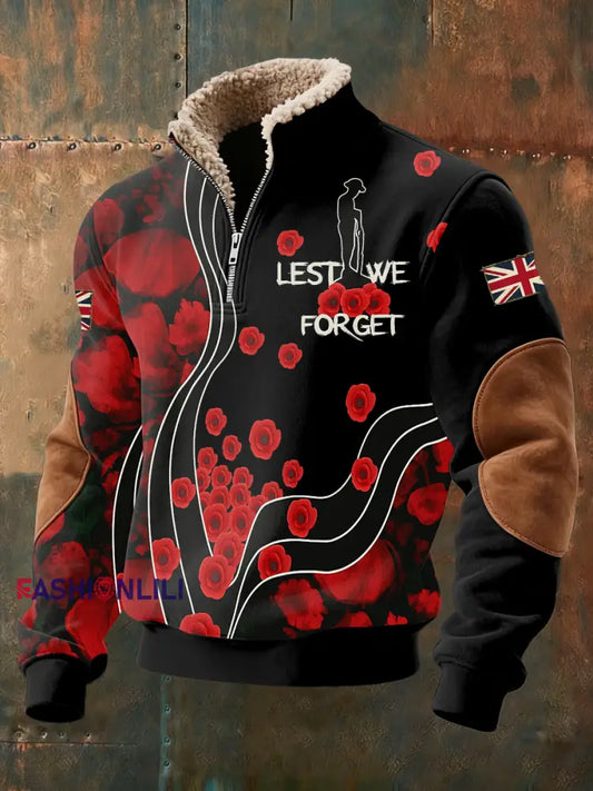 Men’s Remembrance Day Lest We Forget Baggy Zip-up Hoodie Black / S