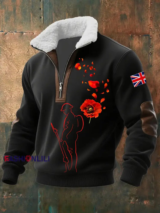 Men’s Remembrance Day Lest We Forget Baggy Zip-up Hoodie Black / S