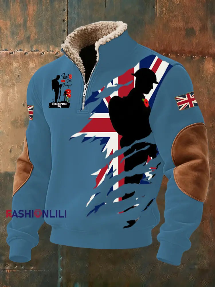 Men’s Remembrance Day Lest We Forget Baggy Zip-up Hoodie Blue / S