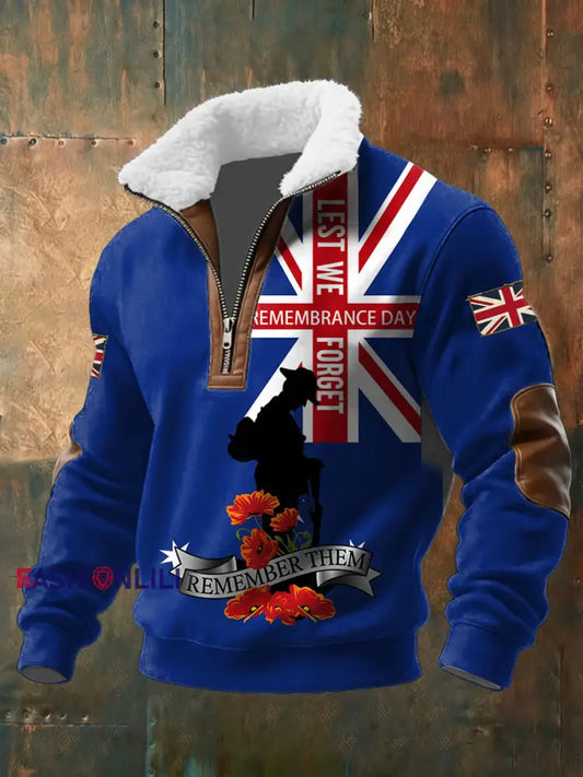 Men’s Remembrance Day Lest We Forget Baggy Zip-up Hoodie Blue / S