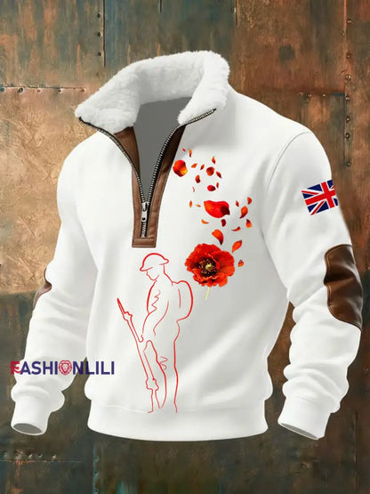 Men’s Remembrance Day Lest We Forget Baggy Zip-up Hoodie White / S