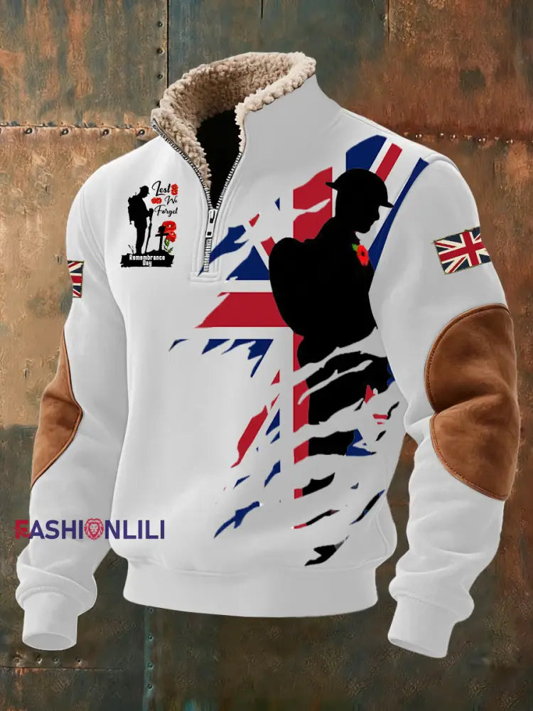 Men’s Remembrance Day Lest We Forget Baggy Zip-up Hoodie White / S