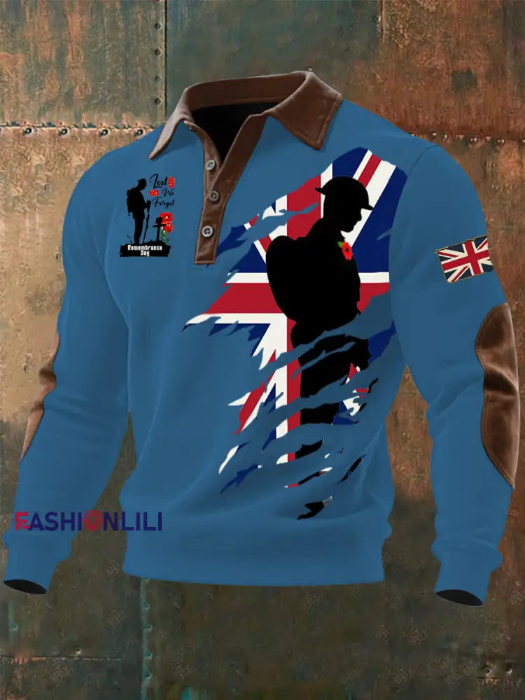 Men’s Remembrance Day Lest We Forget Buttoned Top Blue / S