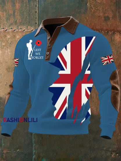 Men’s Remembrance Day Lest We Forget Buttoned Top Blue / S