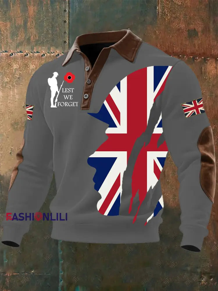 Men’s Remembrance Day Lest We Forget Buttoned Top Gray / S