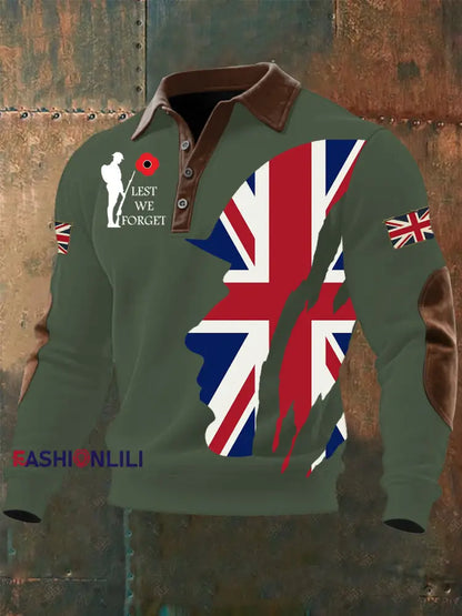 Men’s Remembrance Day Lest We Forget Buttoned Top Green / S