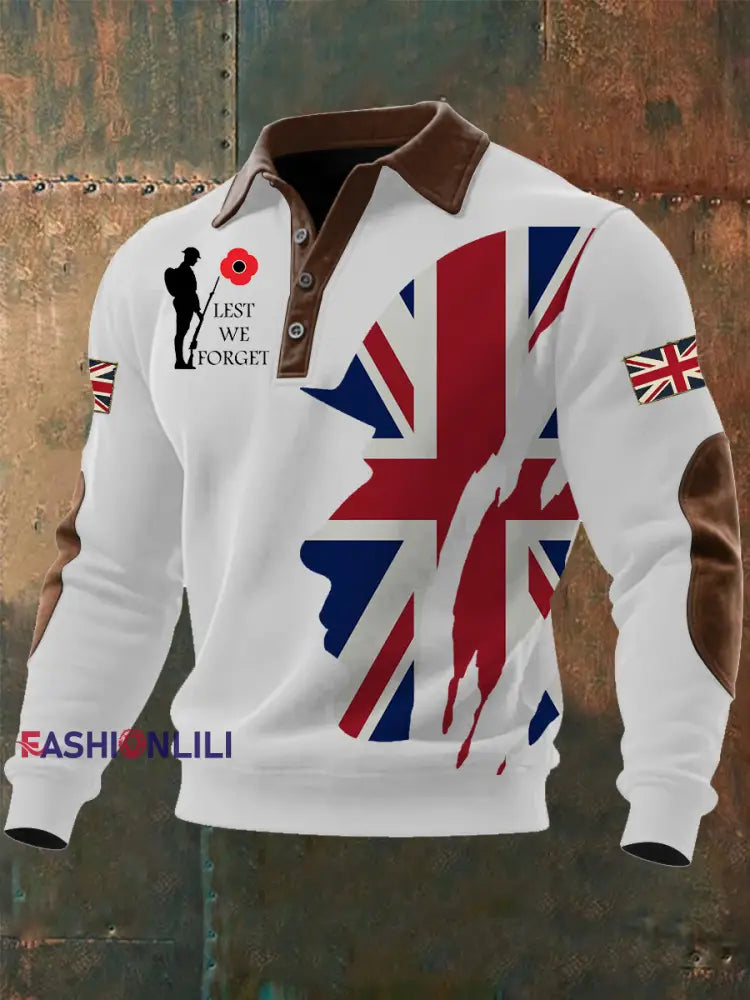 Men’s Remembrance Day Lest We Forget Buttoned Top White / S