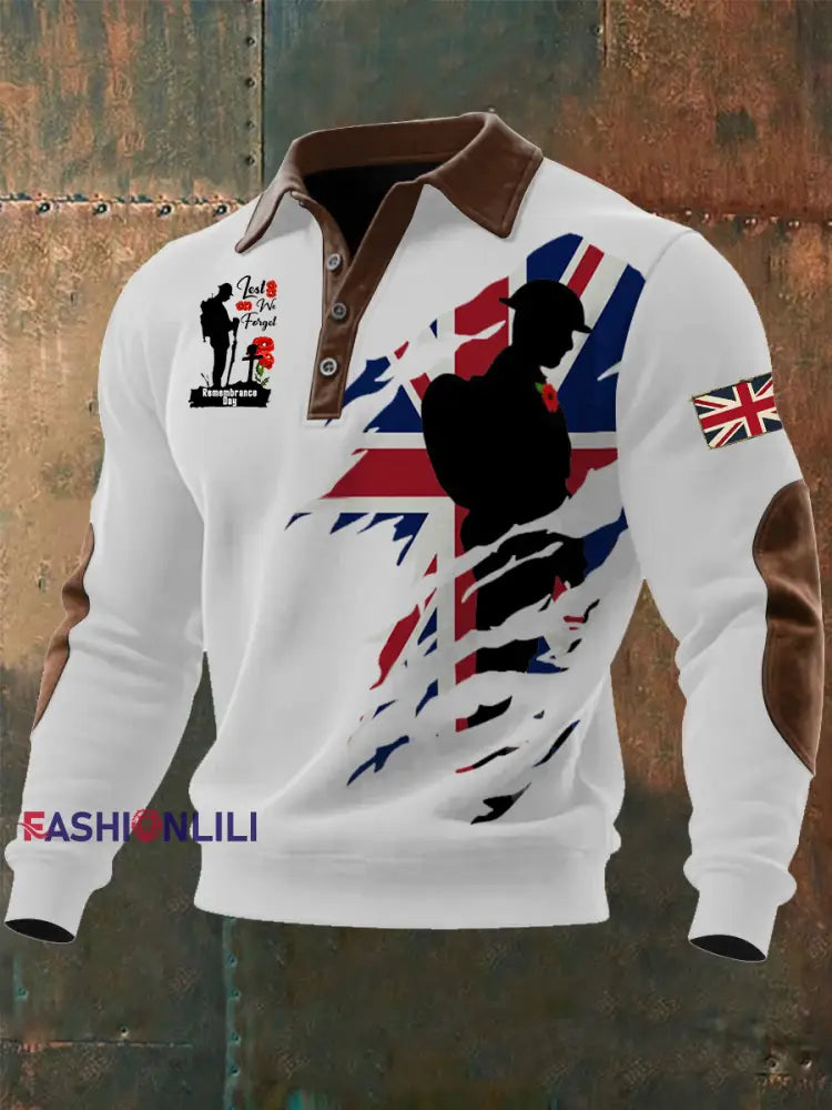 Men’s Remembrance Day Lest We Forget Buttoned Top White / S