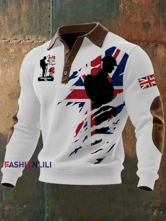 Men’s Remembrance Day Lest We Forget Buttoned Top White / S