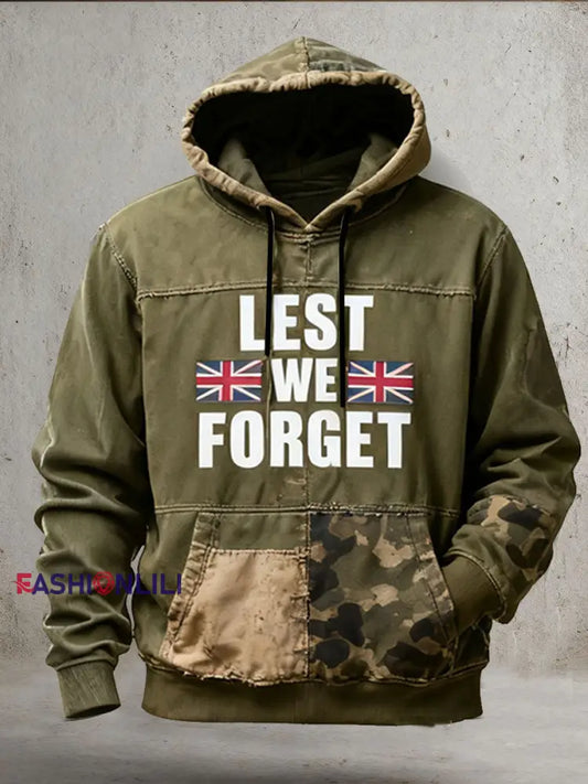 Men’s Remembrance Day Lest We Forget Camouflage Oversized Drop-Shoulder Hoodie With Pockets Army Green / S