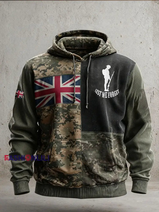Men’s Remembrance Day Lest We Forget Camouflage Oversized Drop-Shoulder Hoodie With Pockets As picture / S