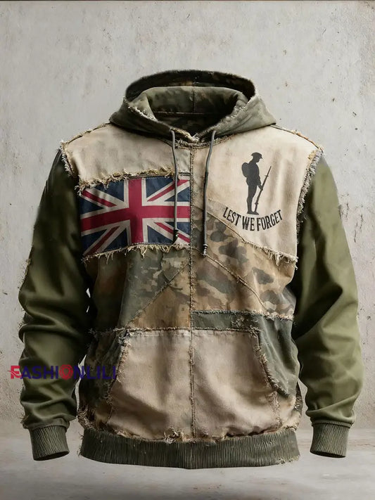 Men’s Remembrance Day Lest We Forget Camouflage Oversized Drop-Shoulder Hoodie With Pockets As picture / S