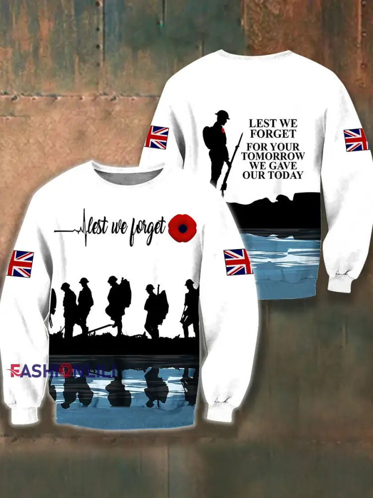 Men’s Remembrance Day Lest We Forget Crew Neck Sweatshirt White / S