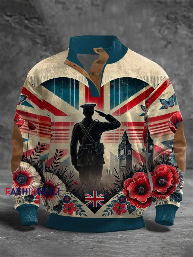 Men’s Remembrance Day Lest We Forget Four-button Hoodie As picture / S
