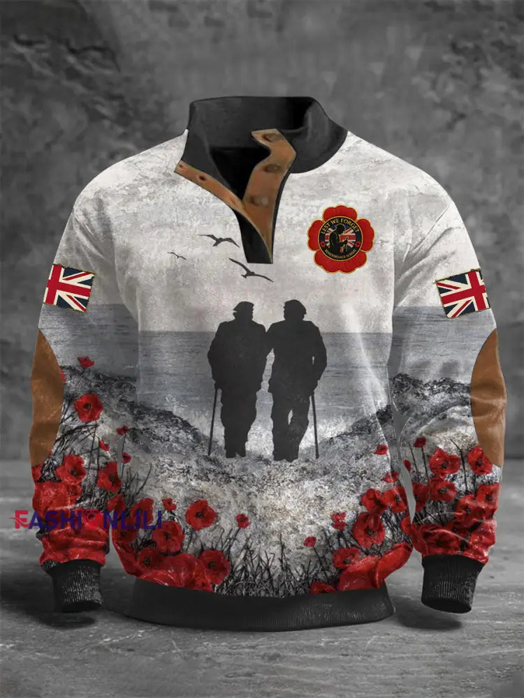 Men’s Remembrance Day Lest We Forget Four-button Hoodie As picture / S