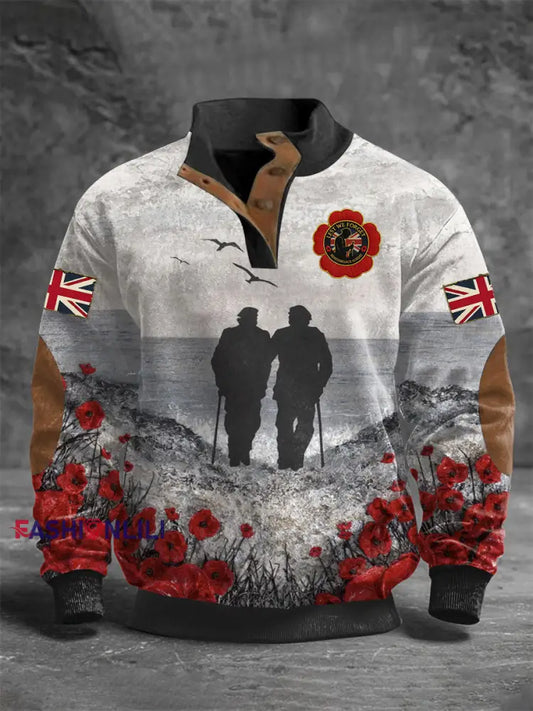 Men’s Remembrance Day Lest We Forget Four-button Hoodie As picture / S