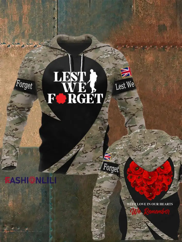 Men’s Remembrance Day Lest We Forget Hoodie Army Green / S