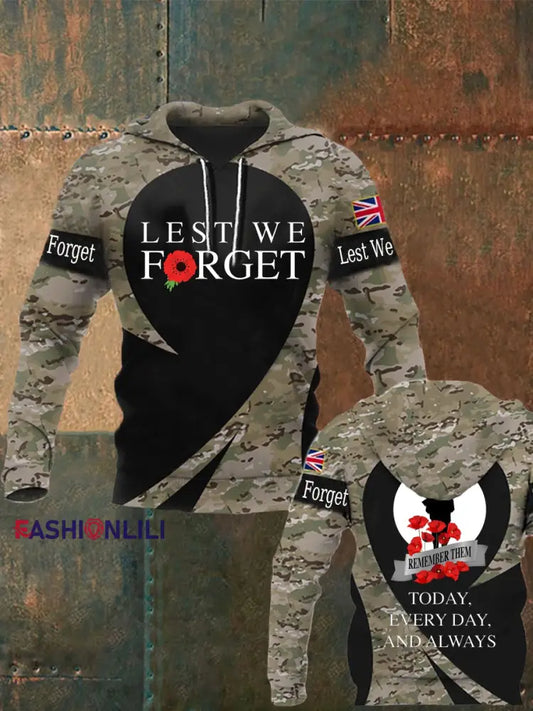 Men’s Remembrance Day Lest We Forget Hoodie Army Green / S