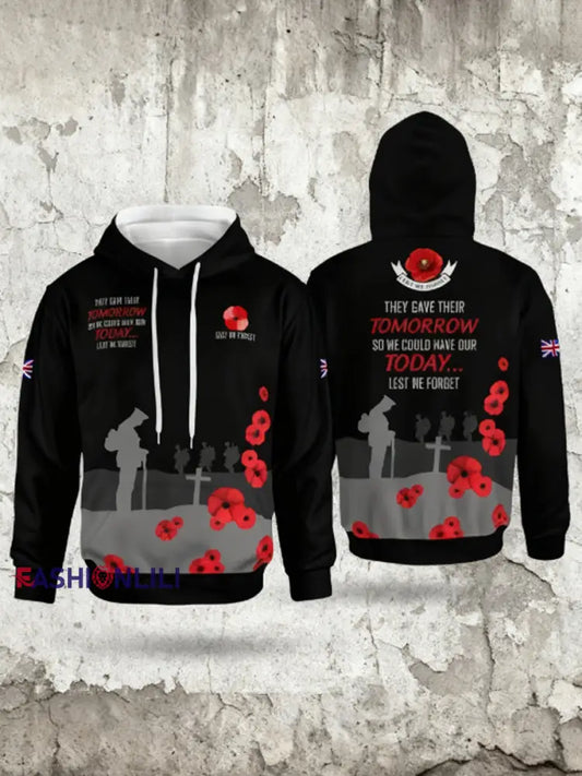 Men’s Remembrance Day Lest We Forget Hoodie Black / S