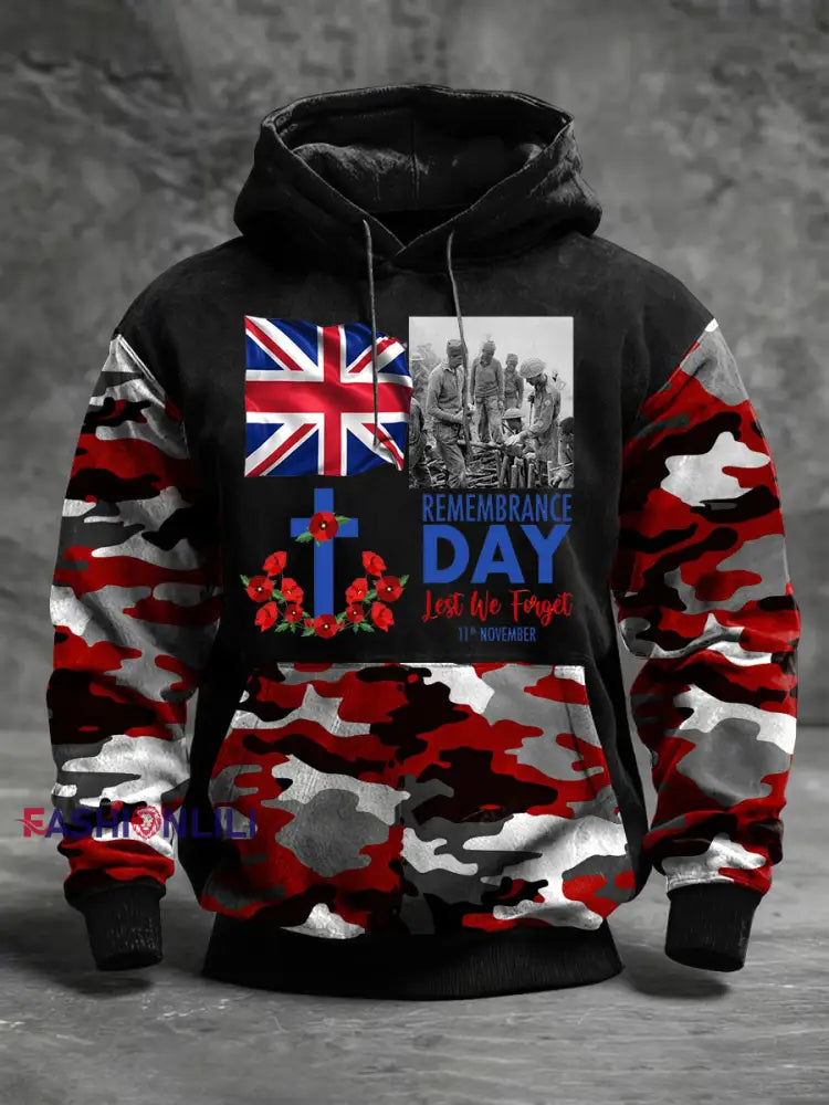 Men’s Remembrance Day Lest We Forget Hoodie Black / S