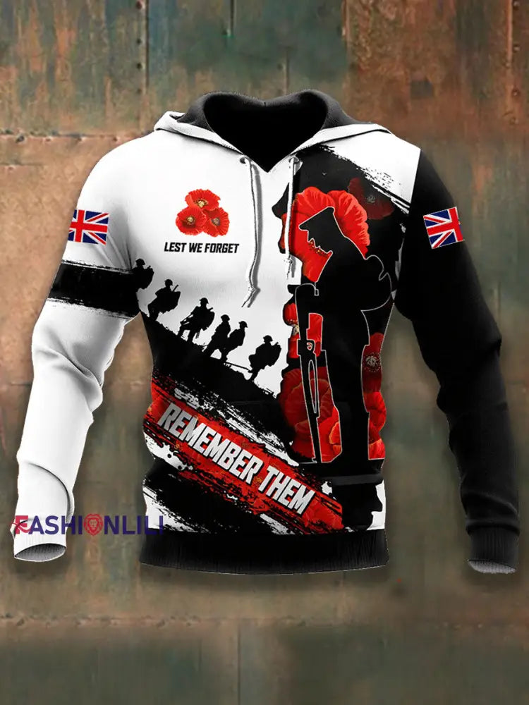 Men’s Remembrance Day Lest We Forget Hoodie (No Pockets) As picture / S