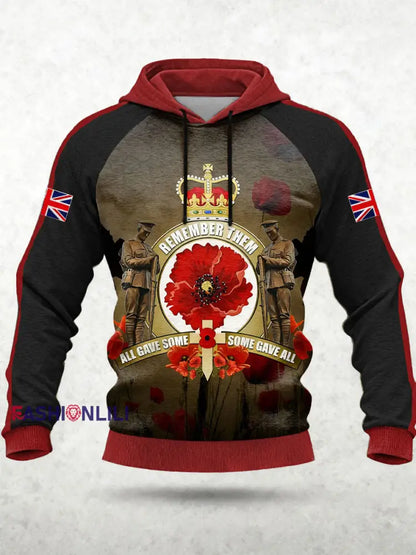Men’s Remembrance Day Lest We Forget Hoodie Red / S