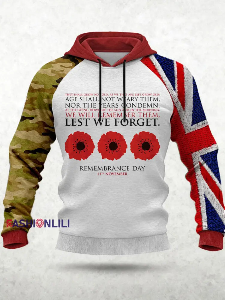 Men’s Remembrance Day Lest We Forget Hoodie White / S