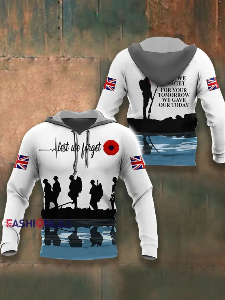 Men’s Remembrance Day Lest We Forget Hoodie White / S
