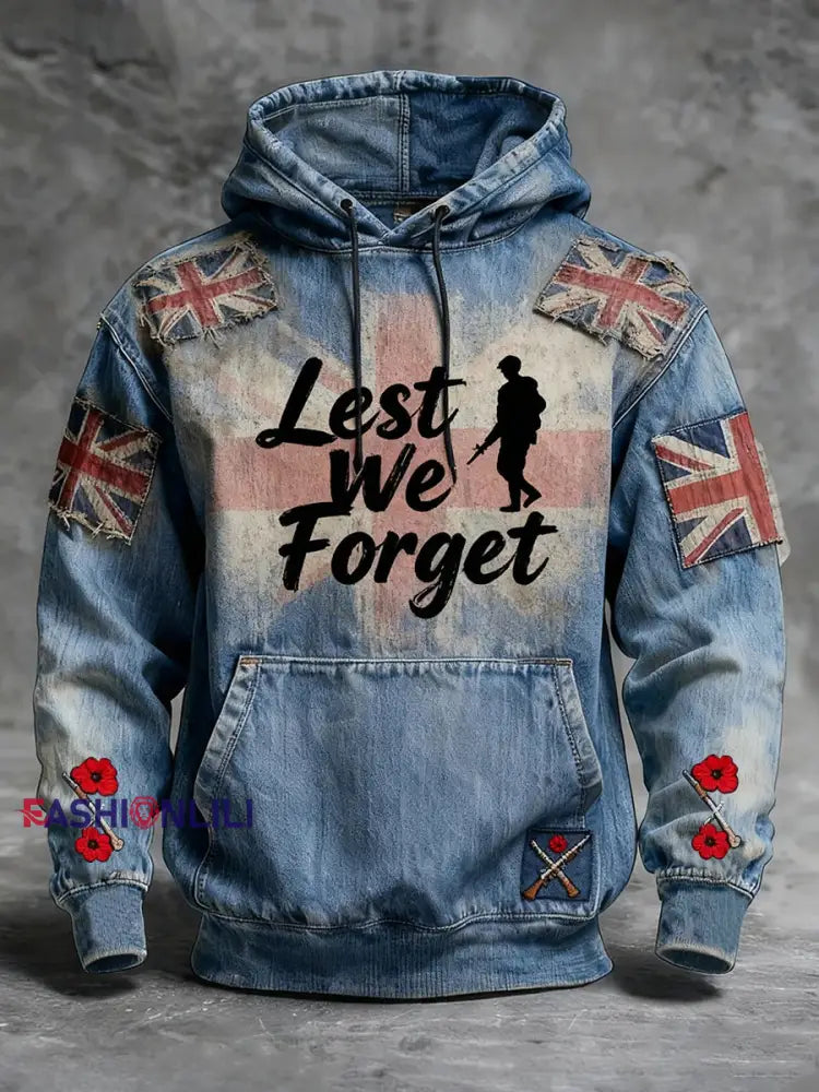Men’s Remembrance Day Lest We Forget Hoodie with Pockets As picture / S