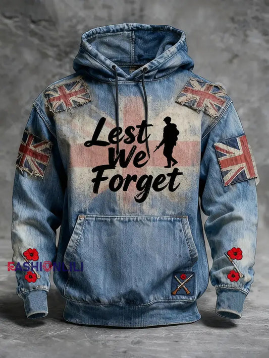 Men’s Remembrance Day Lest We Forget Hoodie with Pockets As picture / S