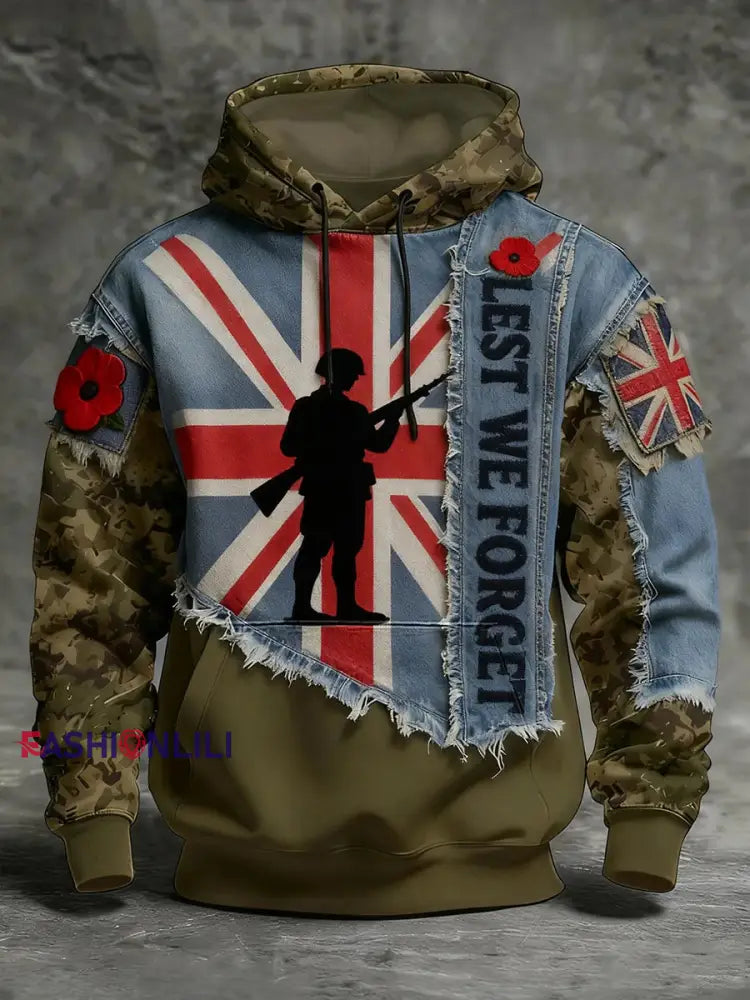 Men’s Remembrance Day Lest We Forget Hoodie with Pockets As picture / S