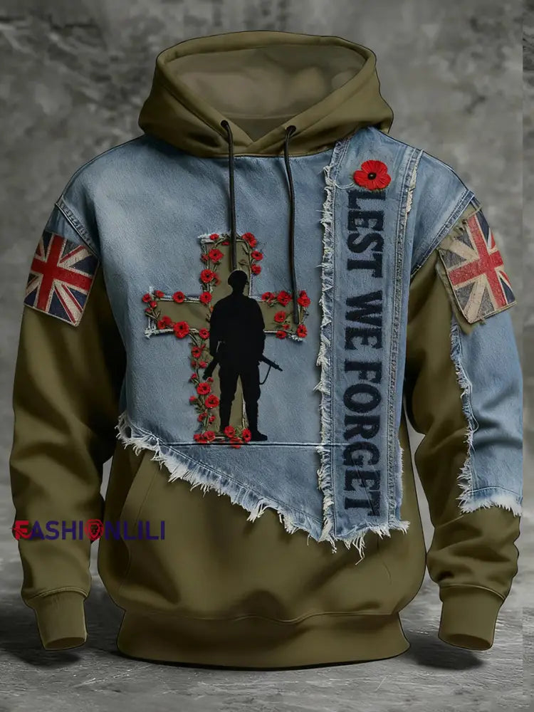 Men’s Remembrance Day Lest We Forget Hoodie with Pockets As picture / S