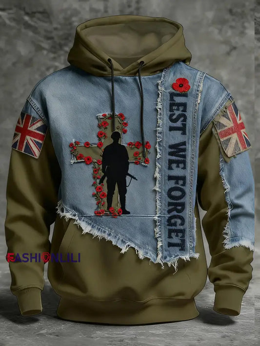 Men’s Remembrance Day Lest We Forget Hoodie with Pockets As picture / S
